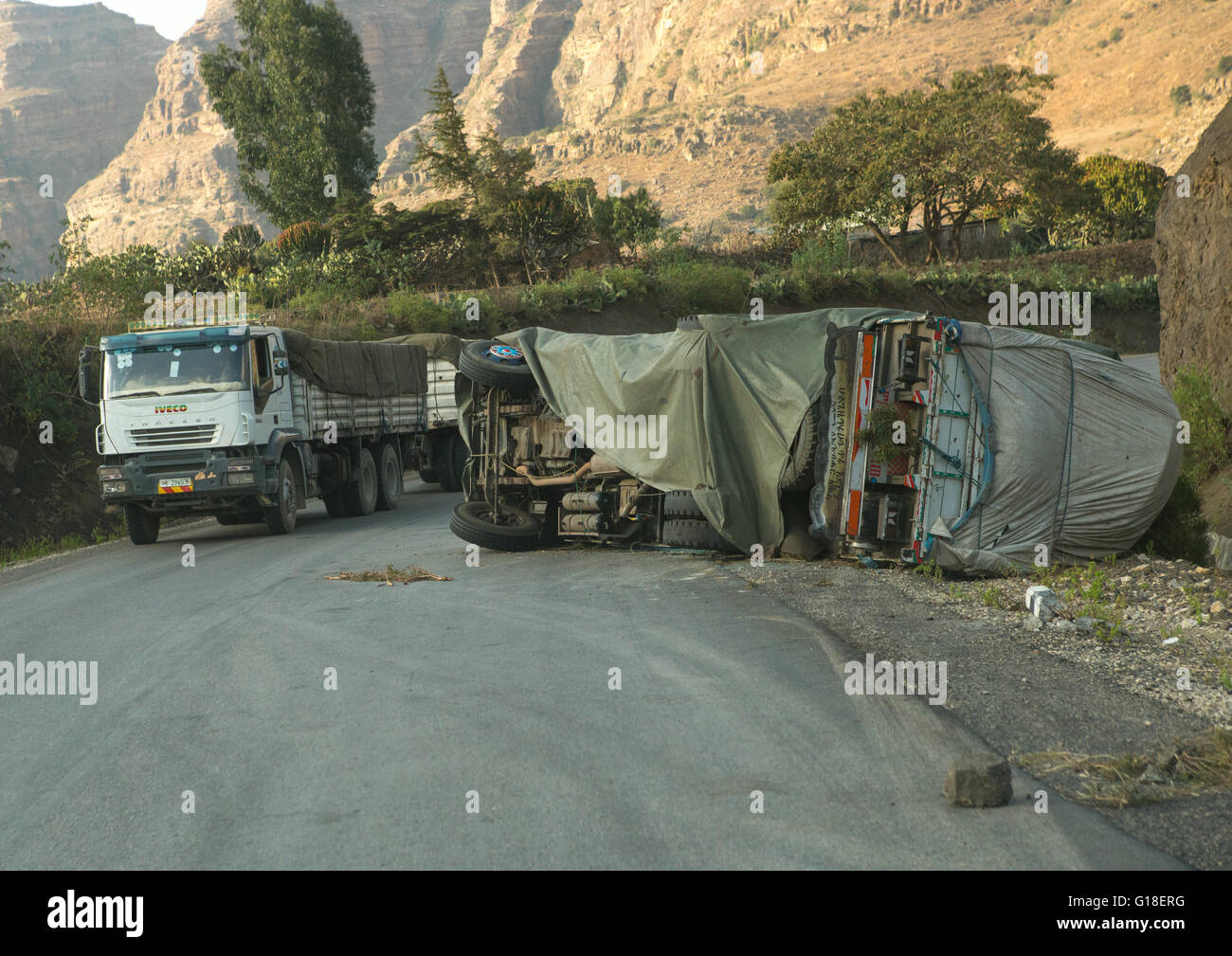 Carrello incidente in montagna, Semien wollo zona, Woldia, Etiopia Foto Stock