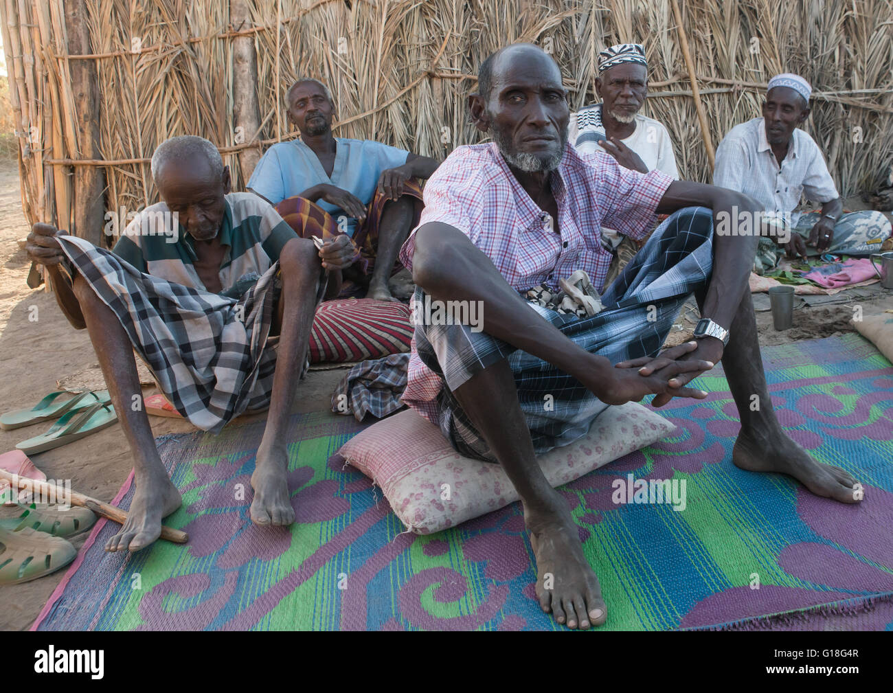 Etnia Afar anziani incontro, regione di Afar, Afambo, Etiopia Foto Stock