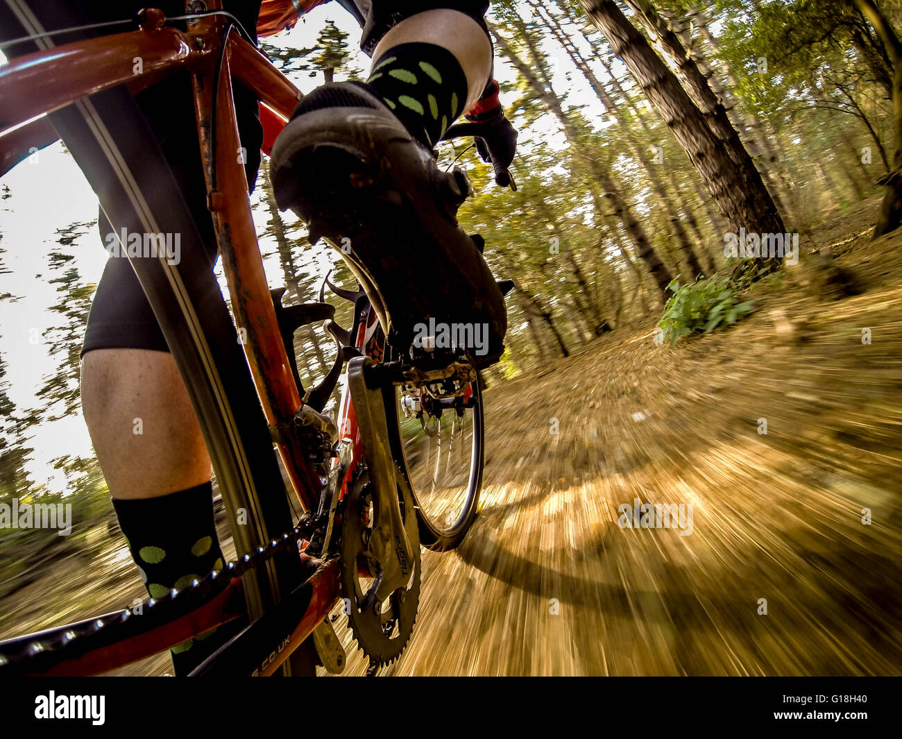 Worm'occhio del cross country escursioni in bicicletta Foto Stock