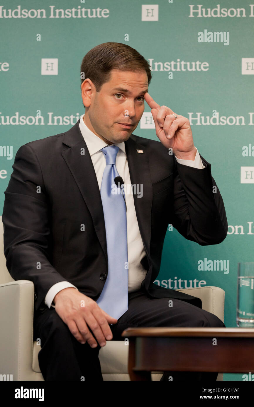 Washington, DC, Stati Uniti d'America. Il 10 maggio, 2016. Florida il senatore Marco Rubio parla a Hudson Institute sulla crisi in Medio Oriente Foto Stock