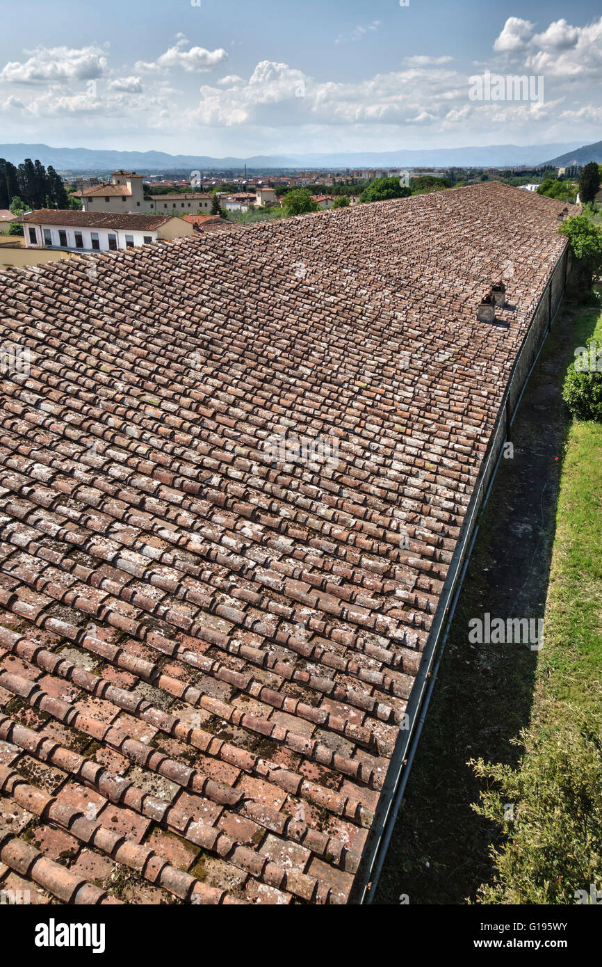 Villa di Castello (Villa Reale), Firenze, Italia. Il tetto di una limonaia (limone casa) dove piante di agrumi sono sovra-lasciato le zone di svernamento ( Foto Stock