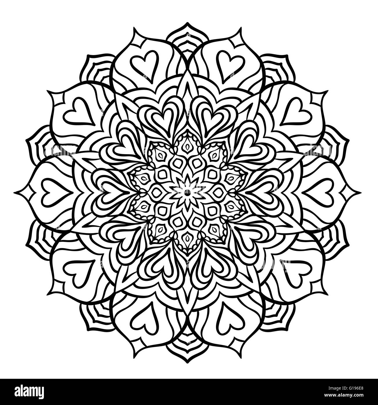 Mandala nero con cuori Illustrazione Vettoriale
