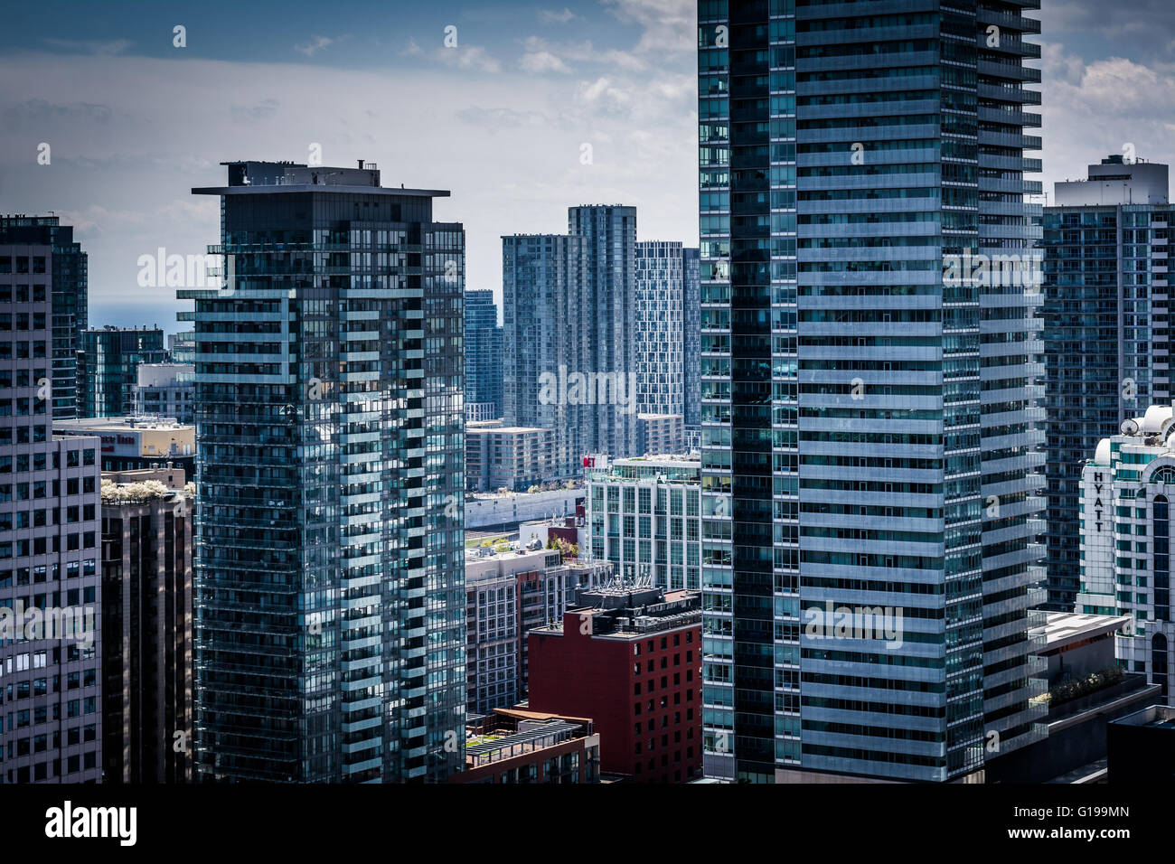 Vista degli edifici moderni nel centro cittadino di Toronto, Ontario. Foto Stock