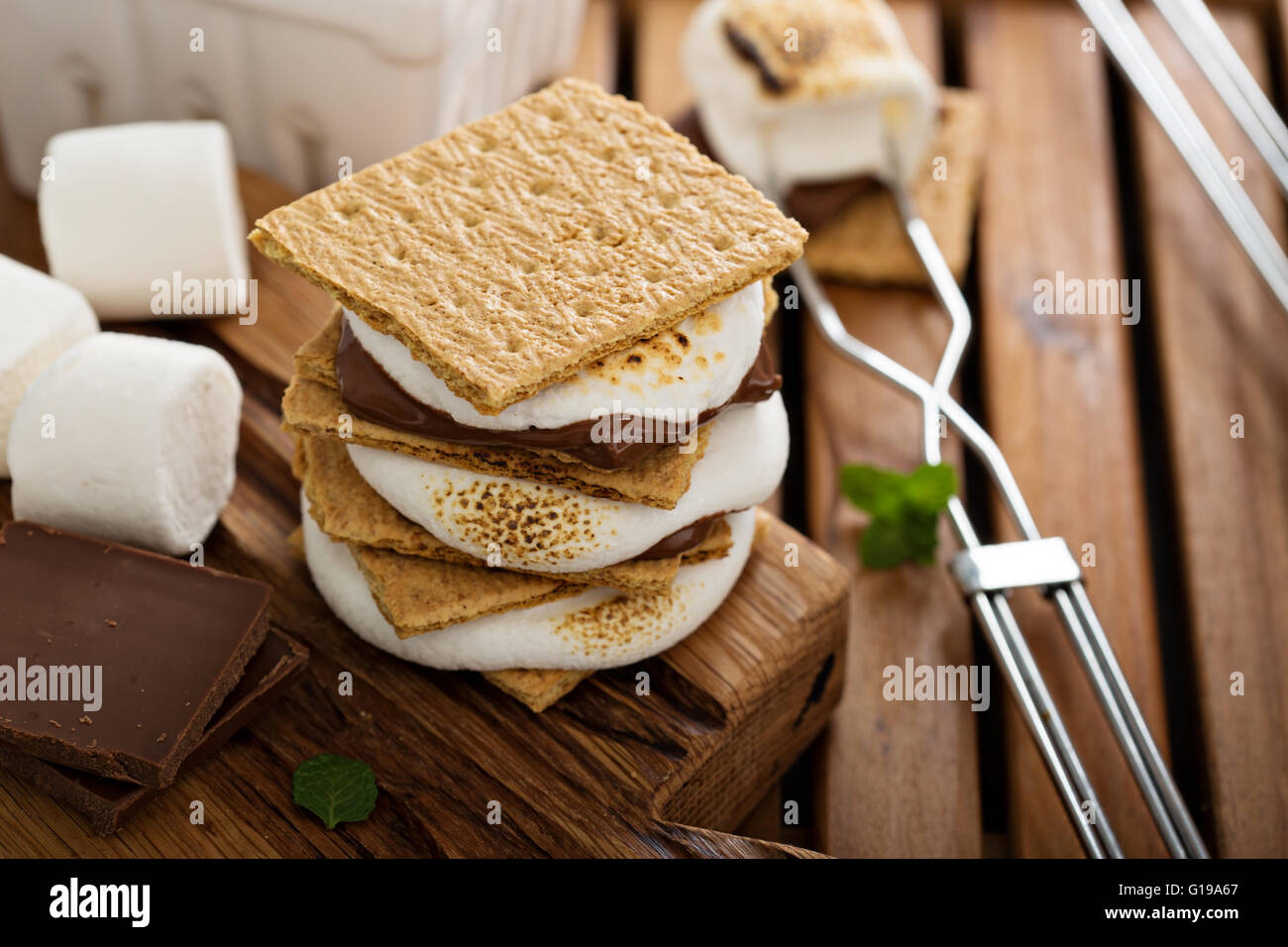Picnic smores dessert con marshmallow Foto Stock
