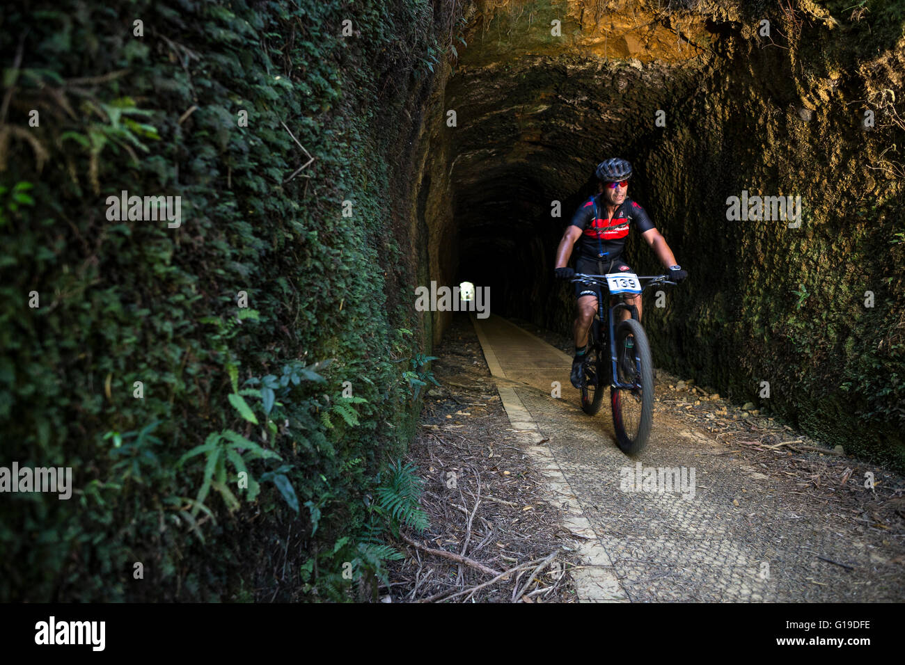 Gli amanti della mountain bike racing in Tasmania Wildside dell evento di MTB. Foto Stock