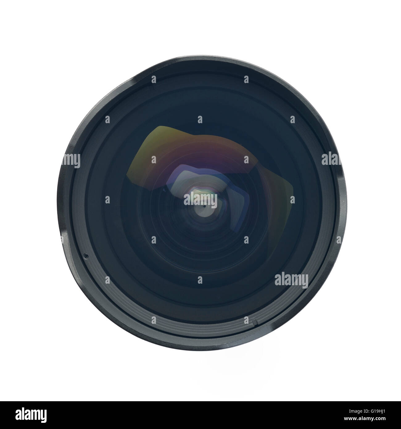 Vista superiore della lente ultragrandangolare su sfondo bianco Foto Stock
