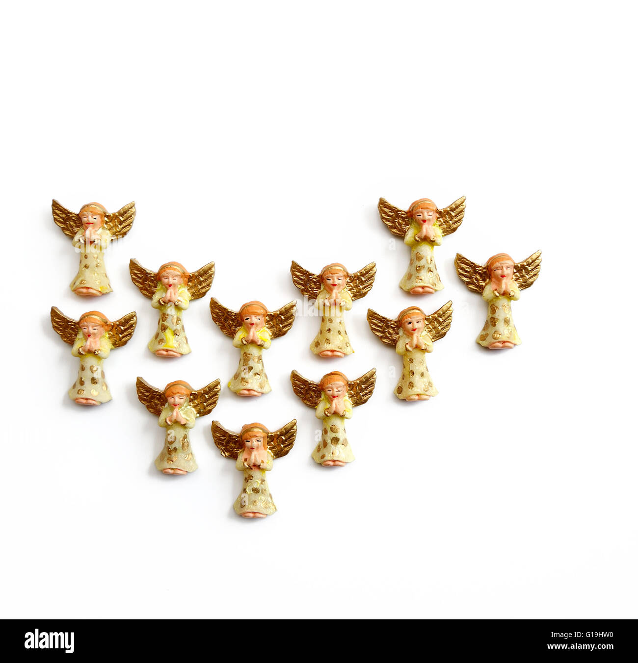 Oro angelo di natale decorazione su bianco Foto Stock