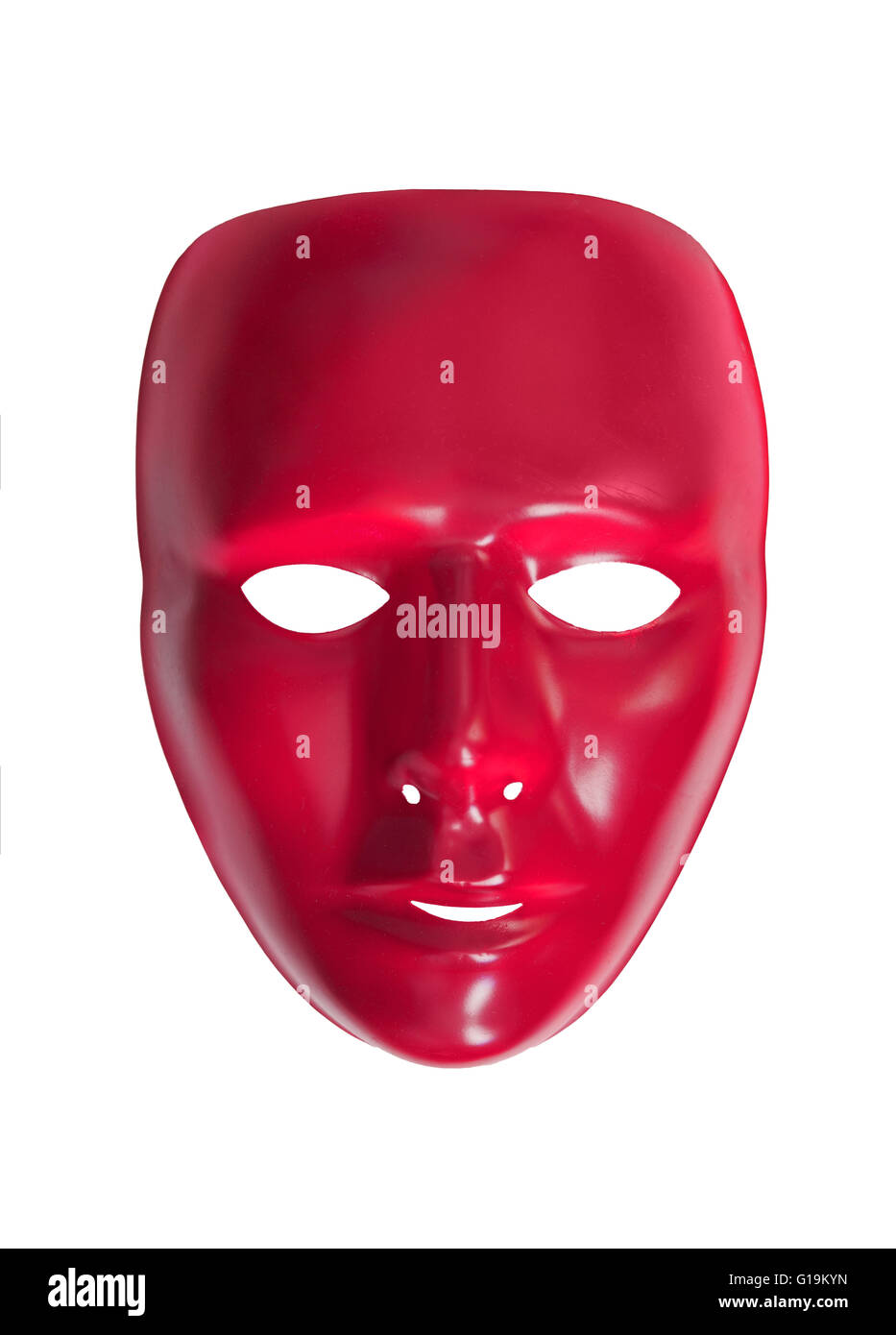 Maschera di rosso su sfondo bianco Foto Stock