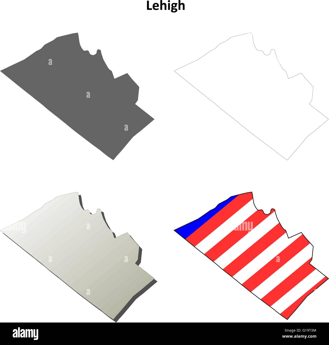 La Contea di Lehigh, Pennsylvania mappa di contorno impostato Illustrazione Vettoriale