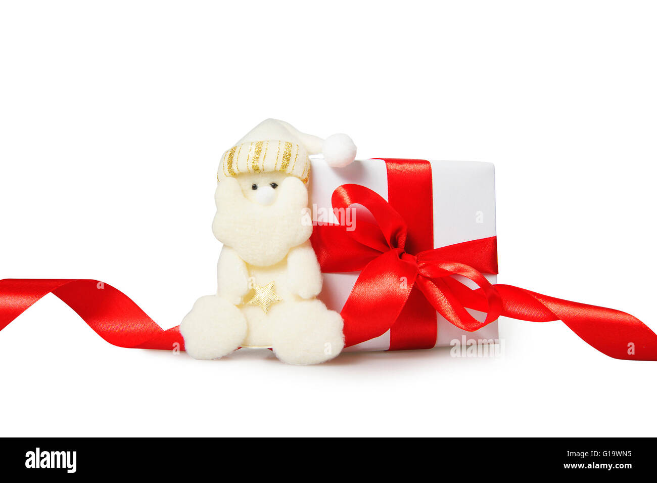 Regalo di natale di Santa Claus su sfondo bianco Foto Stock