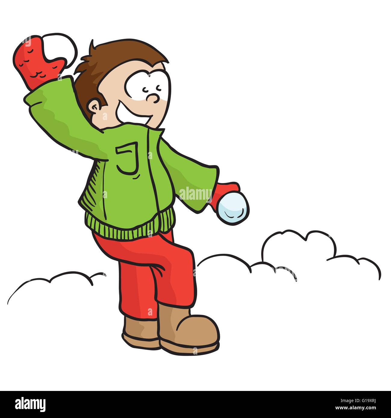Ragazzo Lanciando Palle Di Neve Illustrazione Cartoon