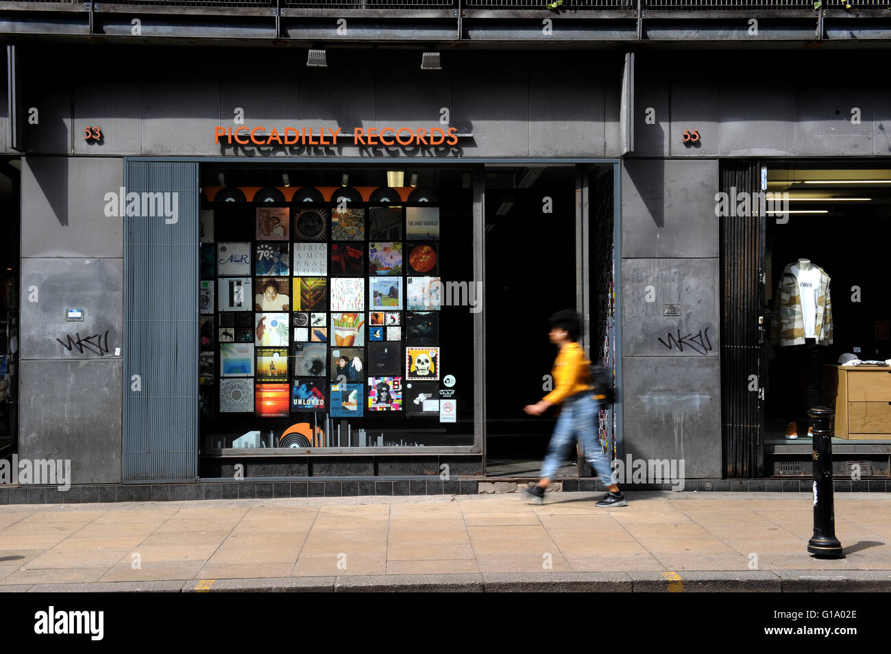 Piccadilly records, Oldham Street, Northern Quarter, Manchester, Martedì 10 Maggio, 2016. Foto Stock