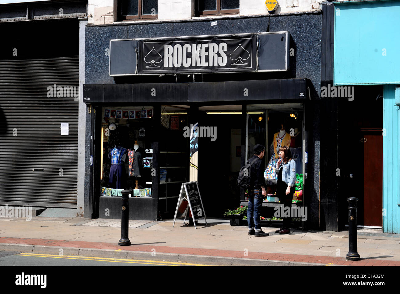 Rockers negozio di abbigliamento, Oldham Street, Northern Quarter, Manchester, Martedì 10 Maggio, 2016. Foto Stock
