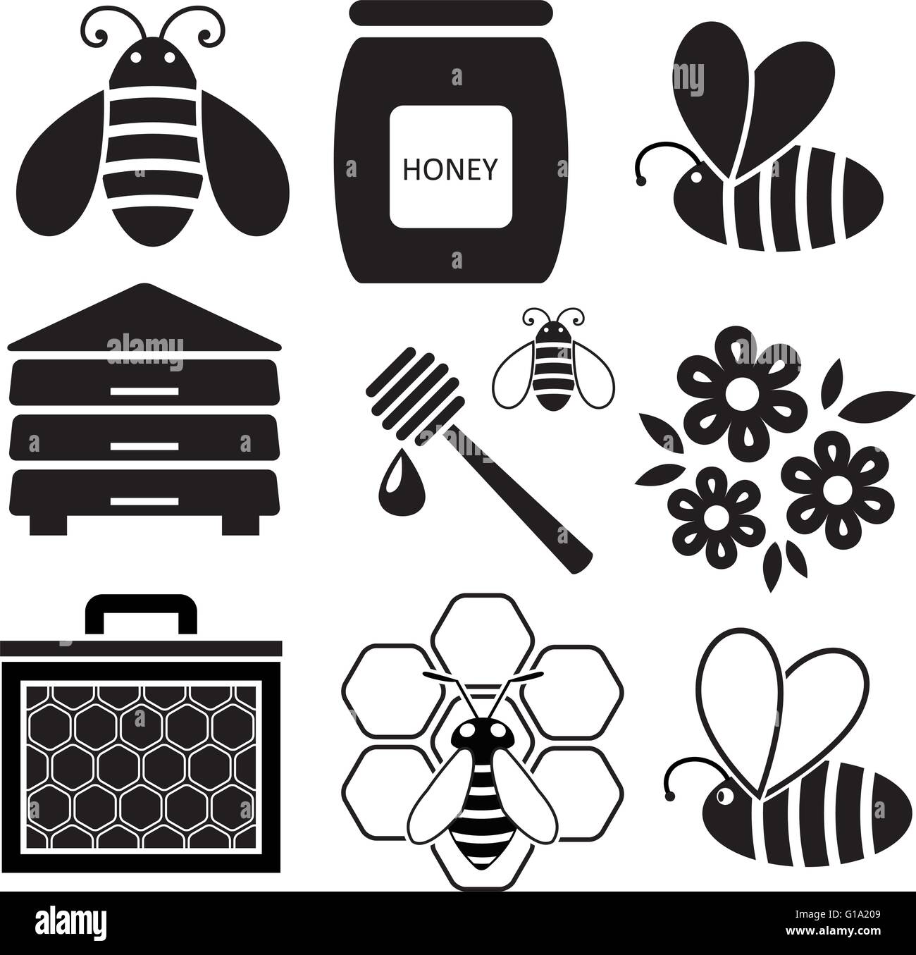 Icone vettoriali di api e miele business Illustrazione Vettoriale
