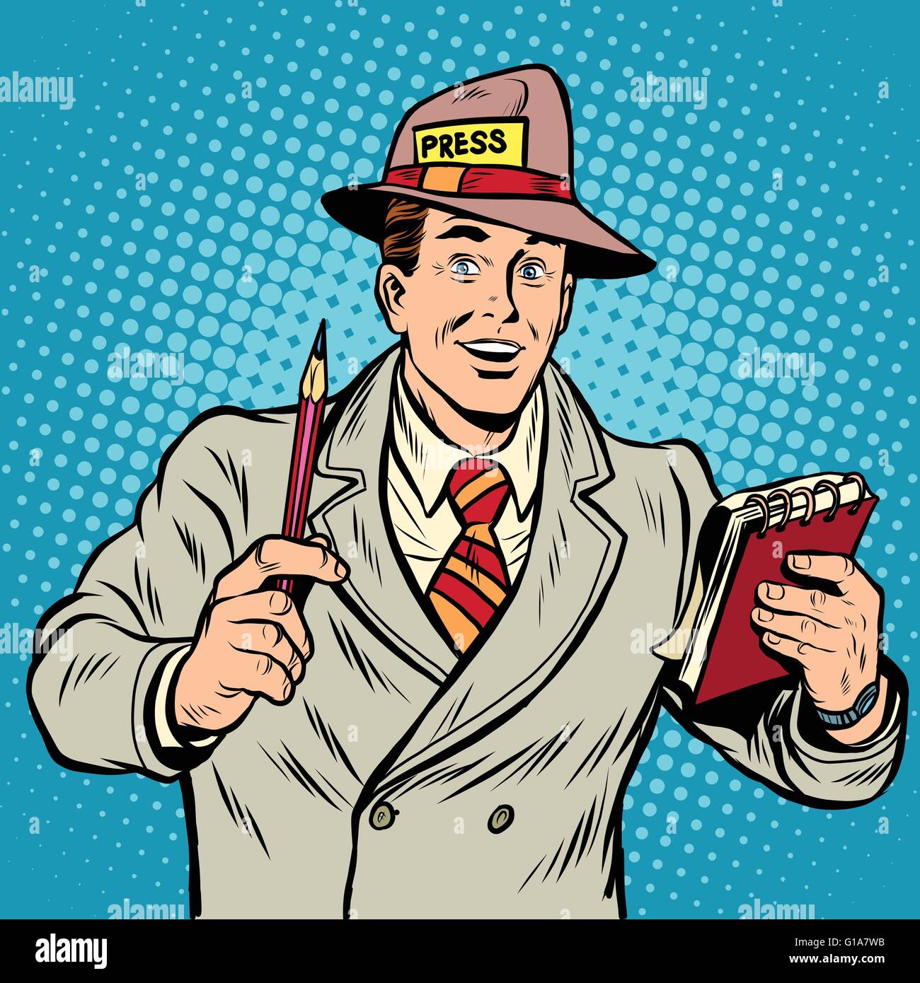 Positivo il giornalista retrò interviste stampa media relazione Illustrazione Vettoriale