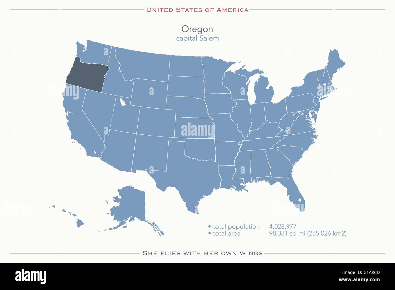 Stati Uniti d'America mappa isolato e Oregon State territorio. vettore politico USA mappa geografica modello di pagina di intestazione Illustrazione Vettoriale