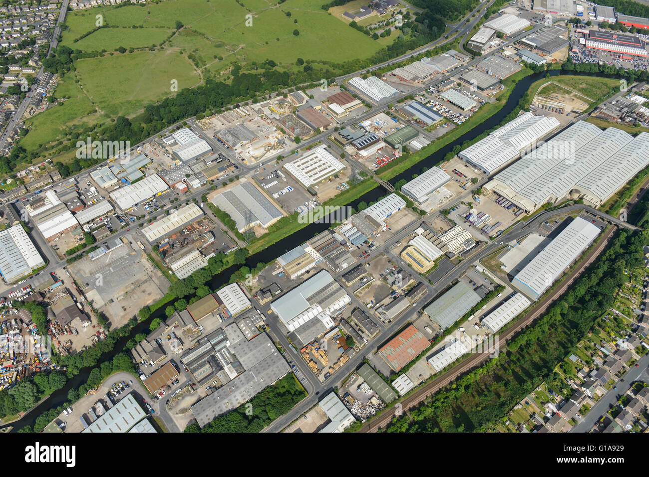 Vedute aeree del Armytage Road Industrial Estate, Brighouse Foto Stock