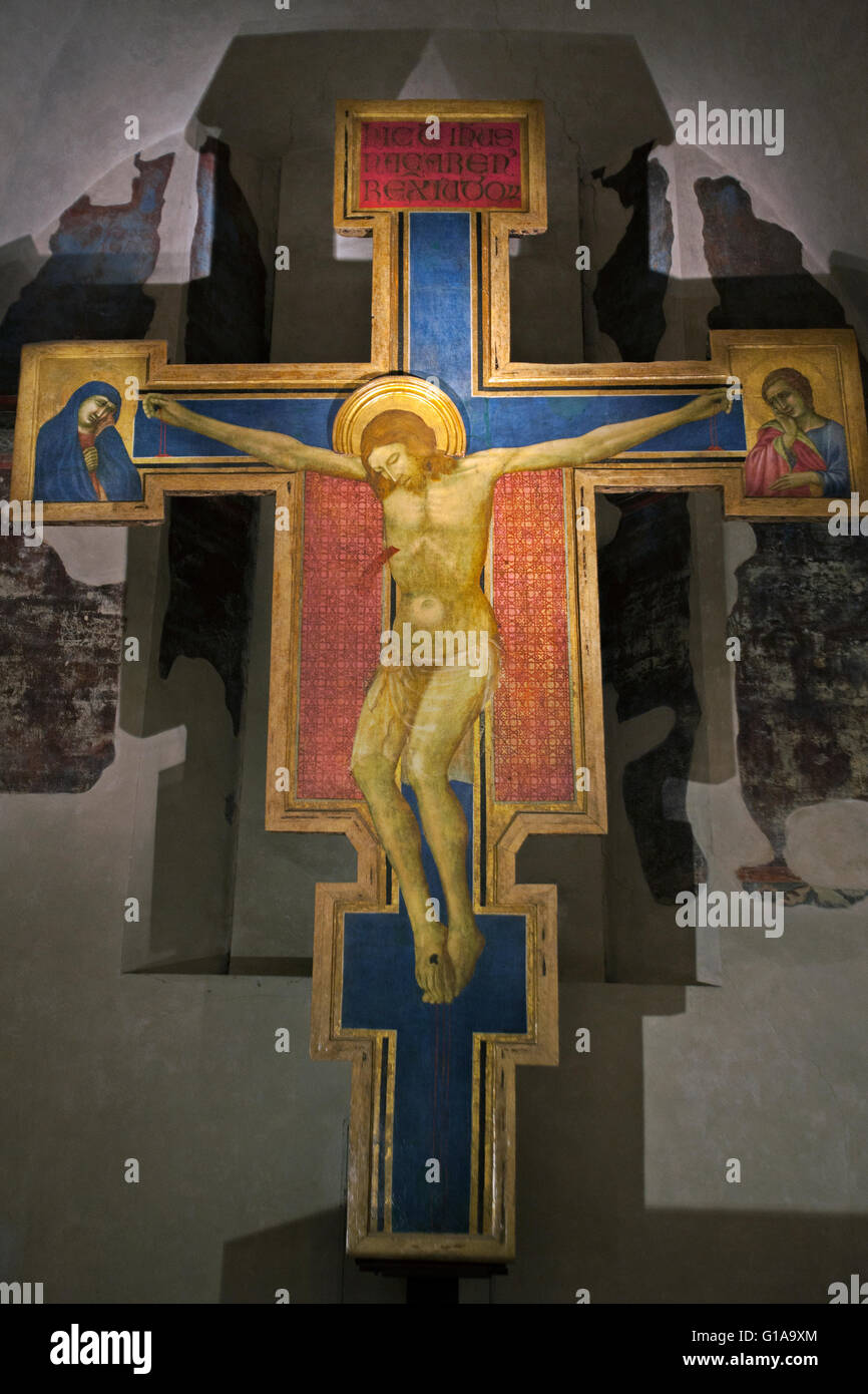 Replica del crocifisso di Cimabue, Basilica di Santa Maria Novella, la Basilica della chiesa di Santa Croce,Firenze Foto Stock