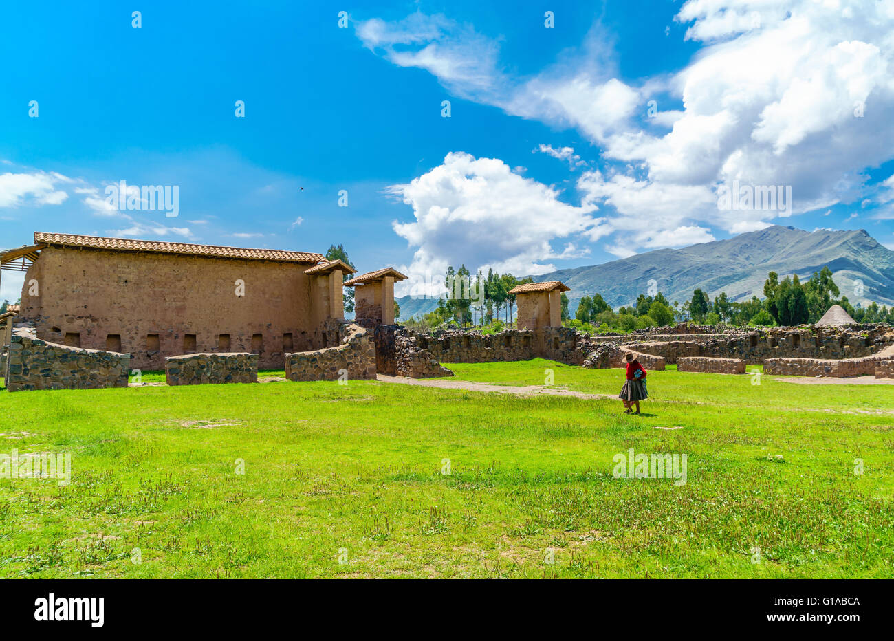 Zona residenziale nel Tempio di Wiracocha o tempio di Raqchi un Inca sito archeologico nella regione di Cusco, Perù Foto Stock