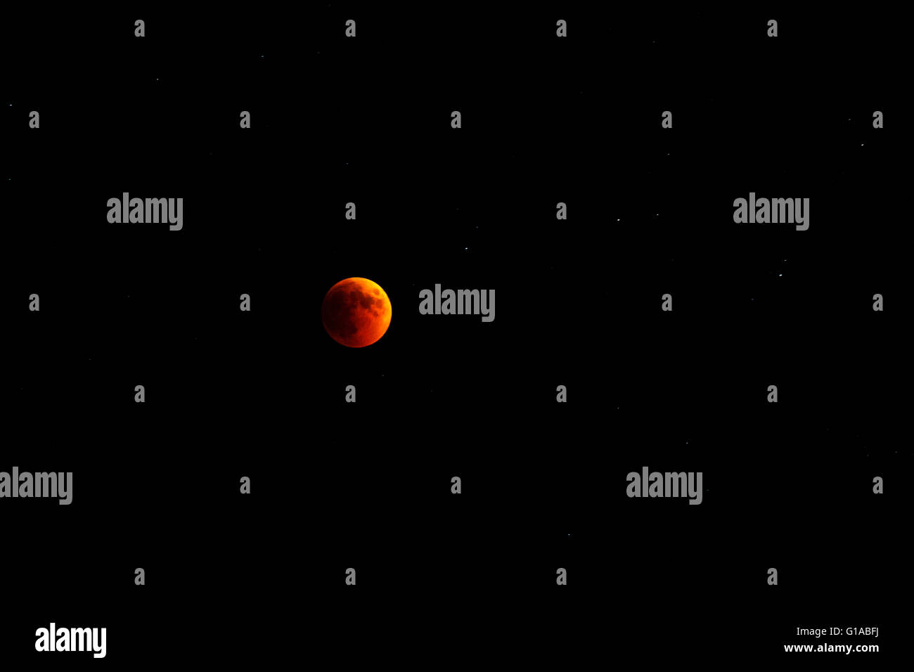 Completo di red sanguinosa luna alla luna eclipse in vista notturna da Iasi, Romania Foto Stock