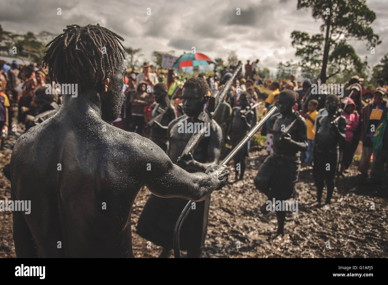 Il Baiyer Marching Gruppo in Mt Hagen, Papua Nuova Guinea Foto Stock