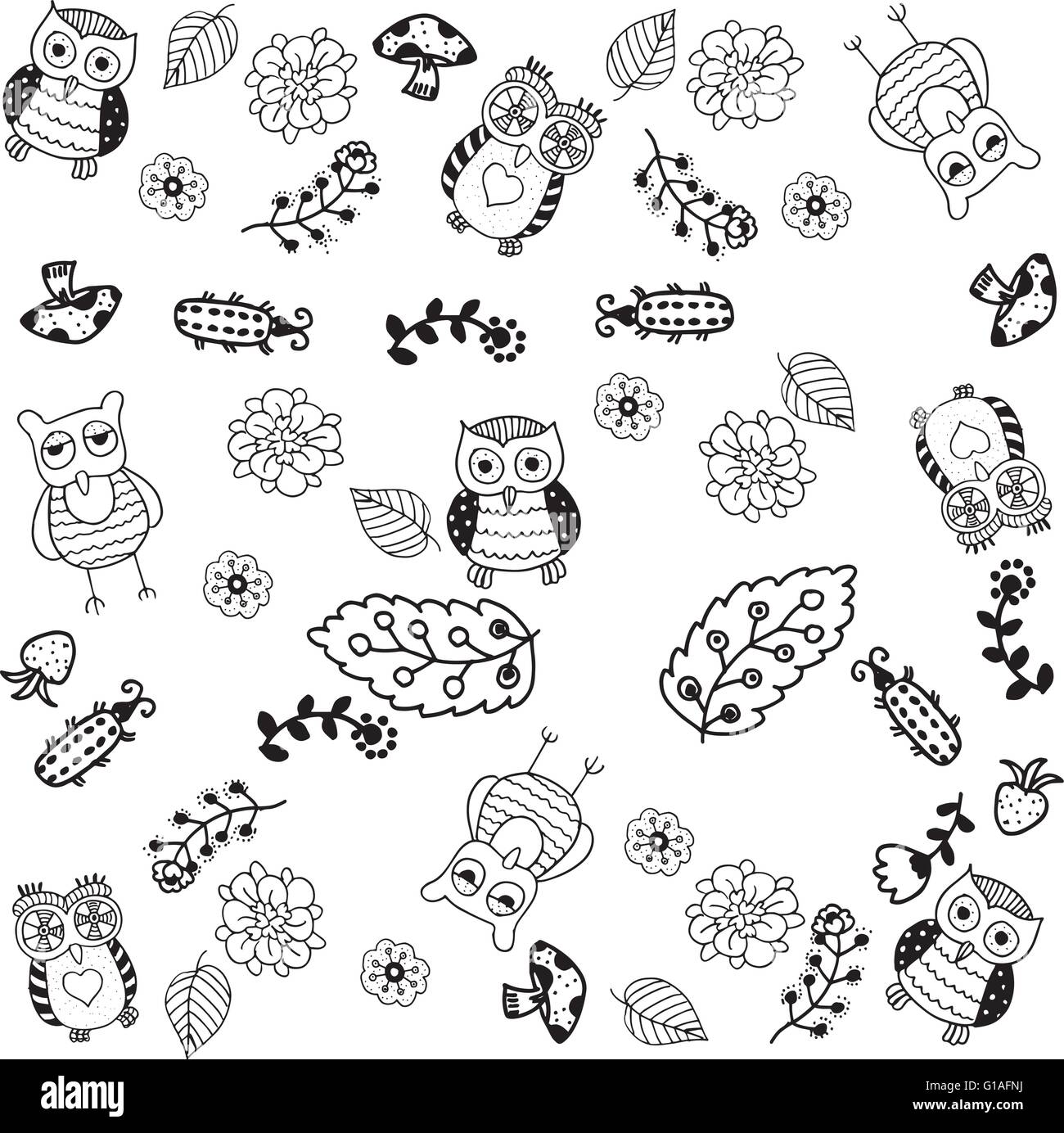 Disegnata a mano il gufo doodle arte Illustrazione Vettoriale