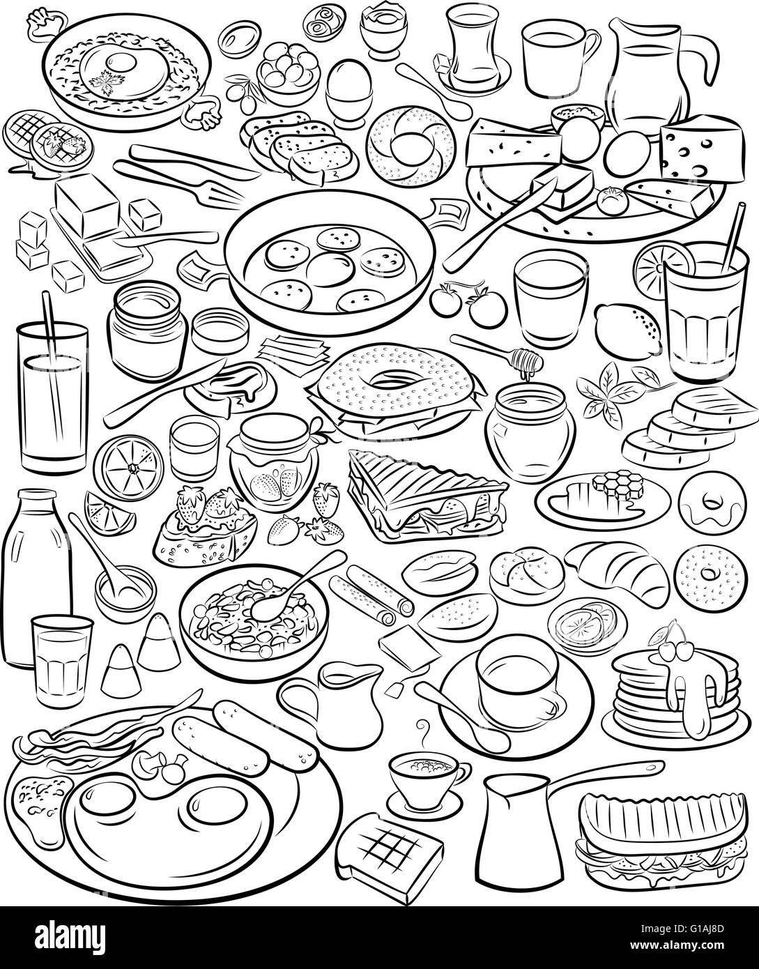 Illustrazione Vettoriale di colazione raccolta in linea modalità d'arte Illustrazione Vettoriale