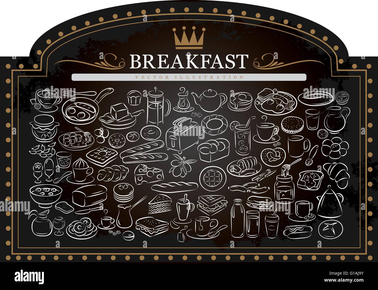 Illustrazione vettoriale di colazione elementi grafici sulla lavagna Illustrazione Vettoriale