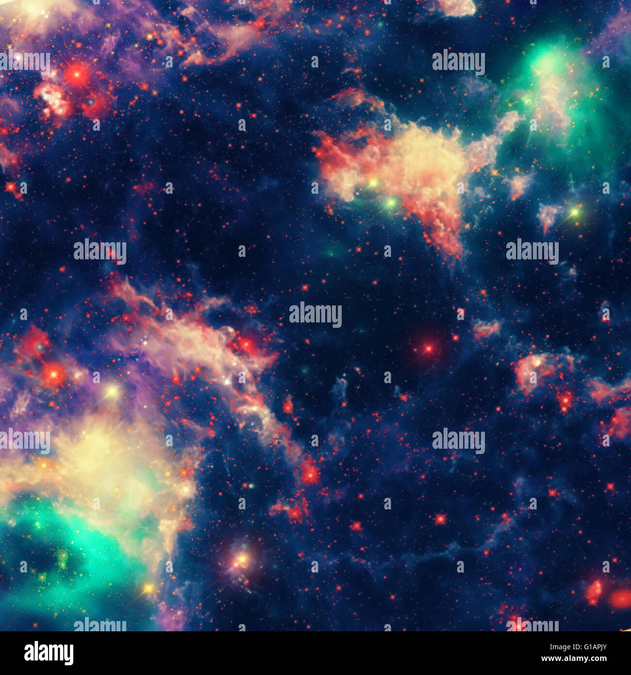 Spazio bella nebulosa con stelle luminose e nuvole Foto Stock