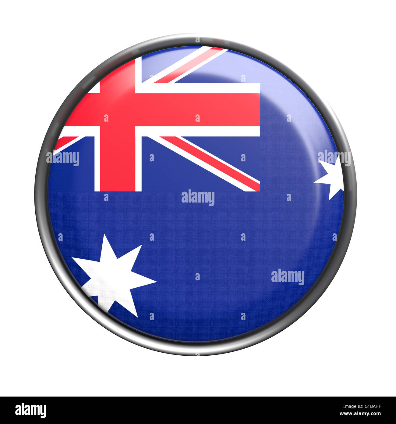 3D rendering del pulsante Australia su sfondo bianco. Foto Stock