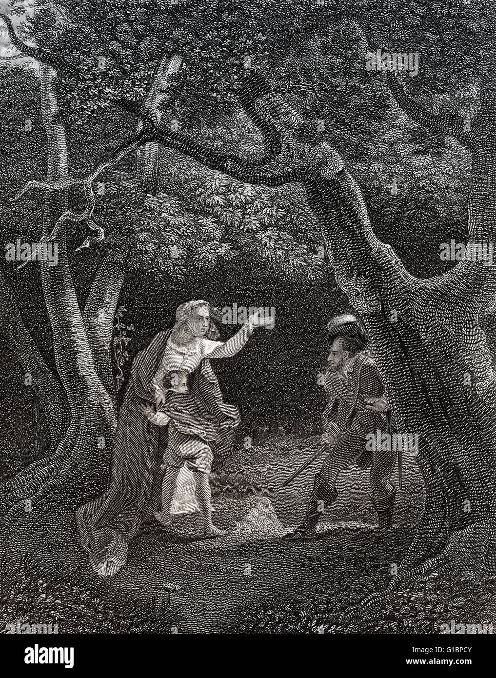 Margherita di Anjou, regina di Enrico VI aggredito dai briganti nel bosco da imbianchino Foto Stock