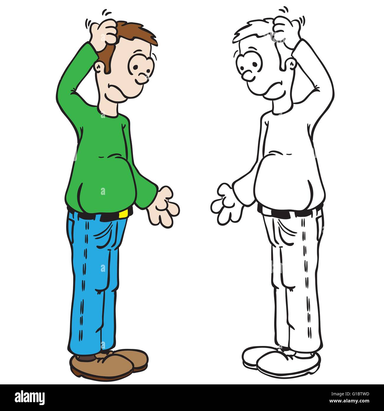 Uomo di graffiare la sua testa ed il pensiero Illustrazione Vettoriale