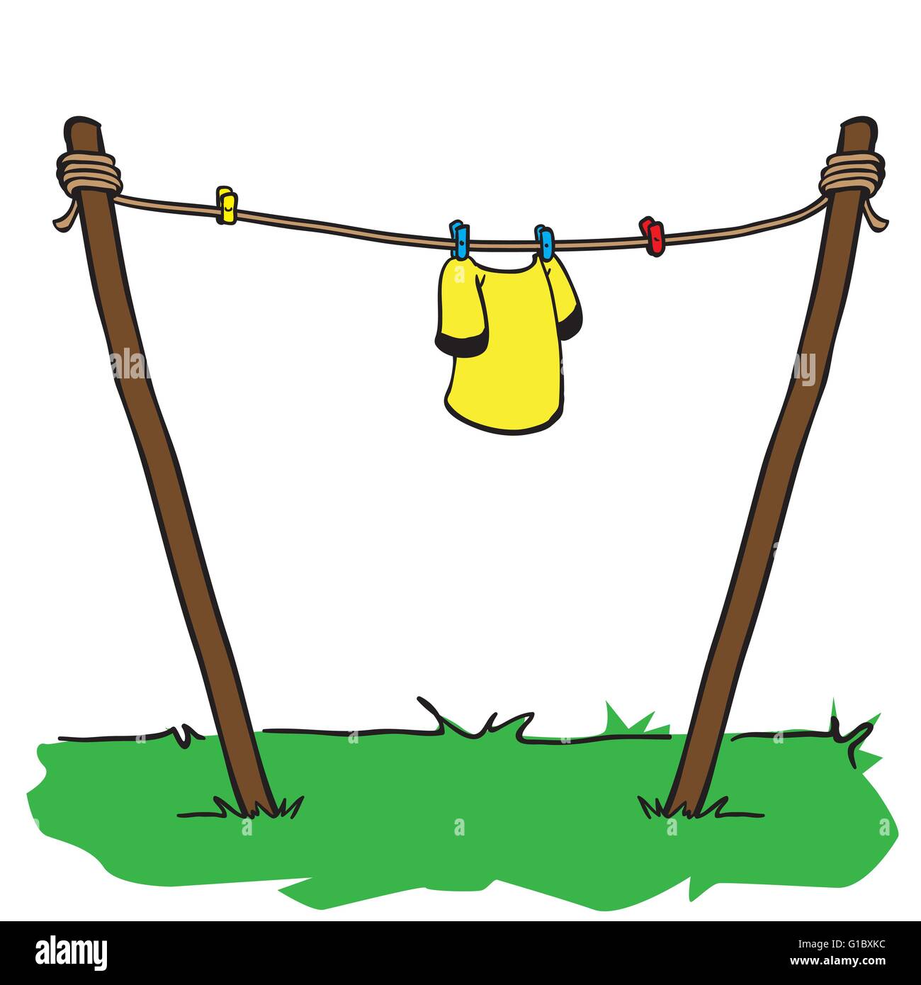 Maglietta gialla essiccazione su una stringa con posto per il testo Illustrazione Vettoriale