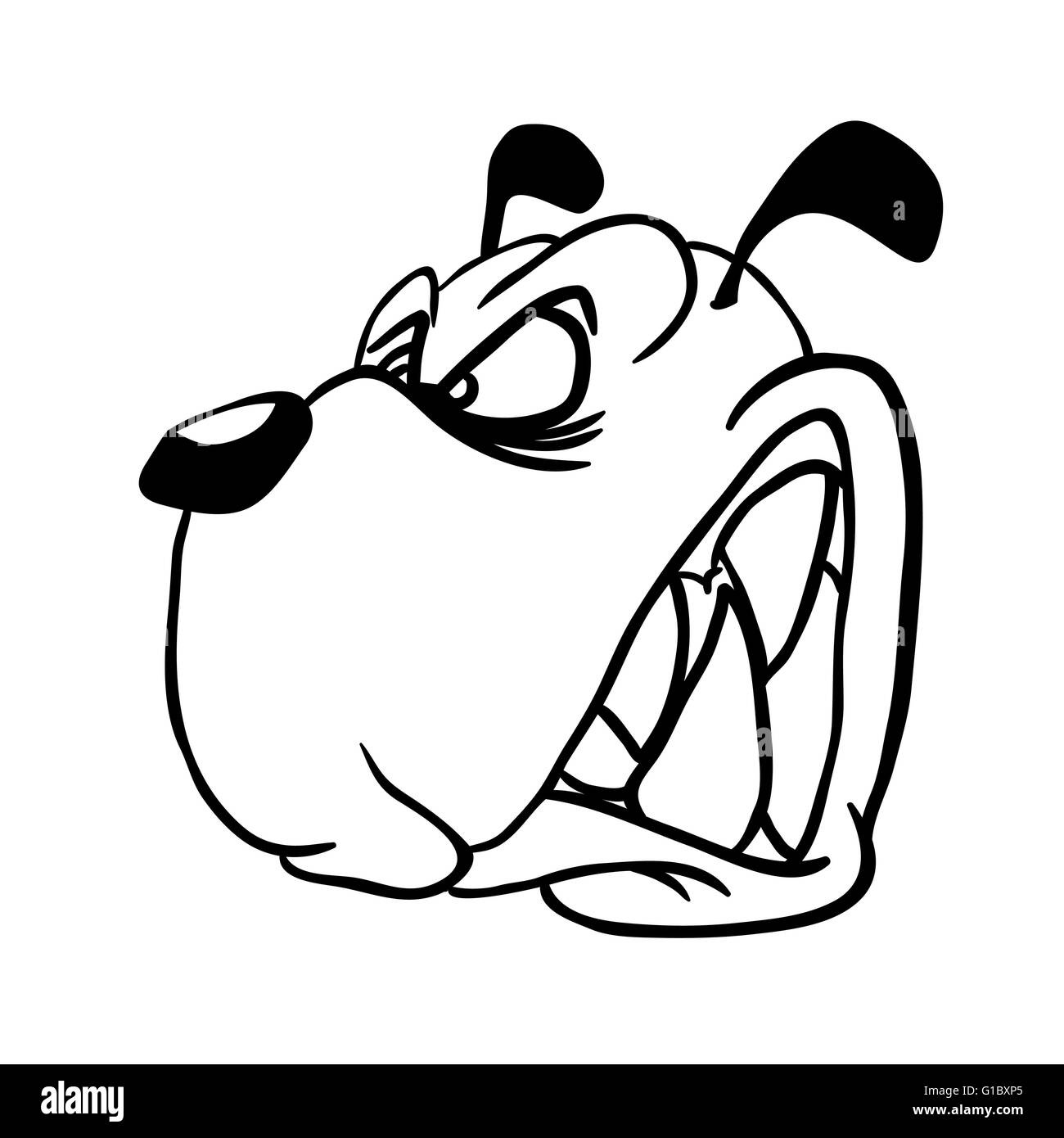 Semplice in bianco e nero arrabbiato cane cartoon Illustrazione Vettoriale