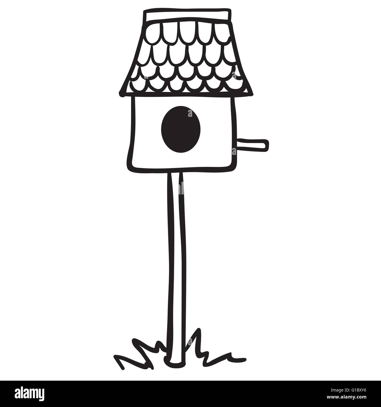 Semplice in bianco e nero bird house cartoon Illustrazione Vettoriale