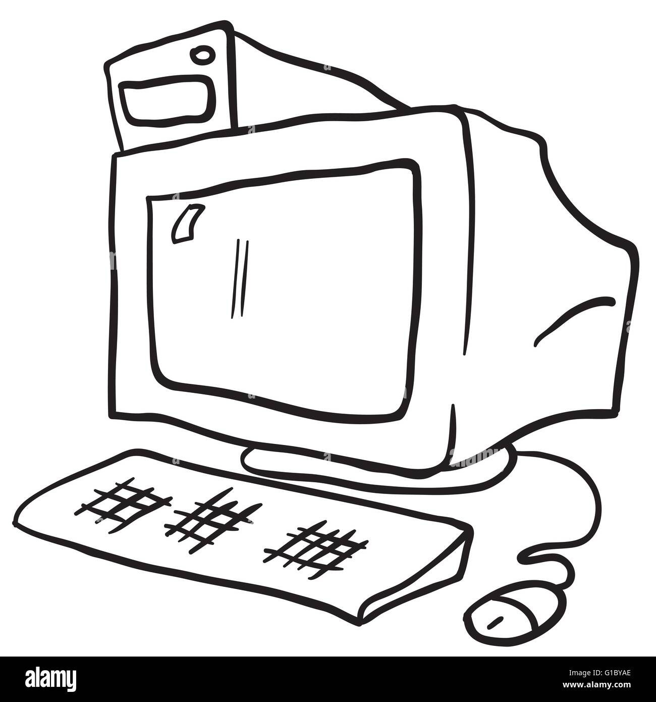 Semplice in bianco e nero computer cartoon Illustrazione Vettoriale