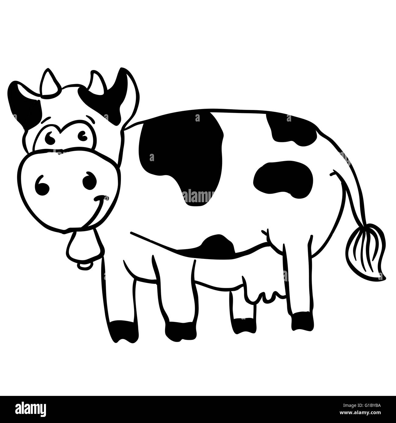 Semplice in bianco e nero cow cartoon Illustrazione Vettoriale