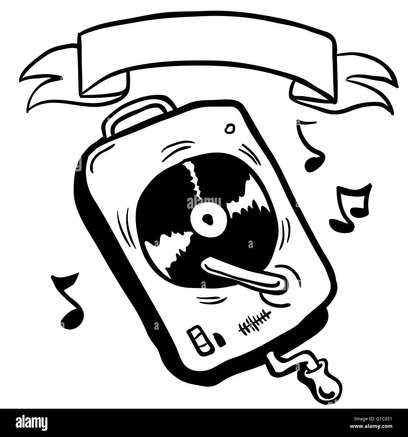 Semplice in bianco e nero record giocatore con banner cartoon Illustrazione Vettoriale