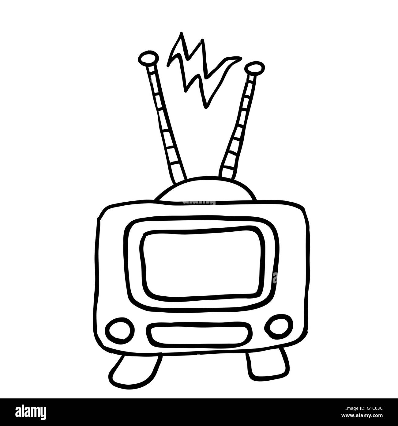 Semplice in bianco e nero tv retrò cartoon Illustrazione Vettoriale