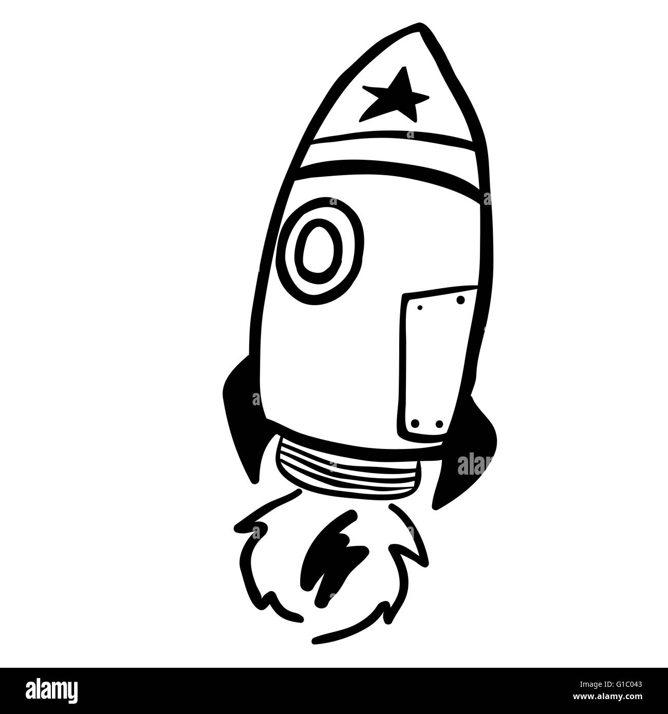 Semplice in bianco e nero rocket cartoon Illustrazione Vettoriale