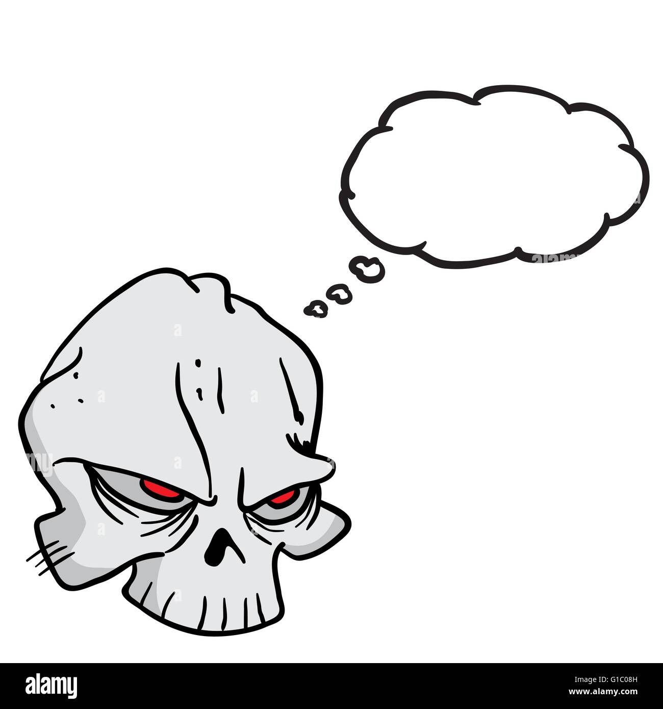 Cranio con bolle di pensiero cartoon Illustrazione Vettoriale