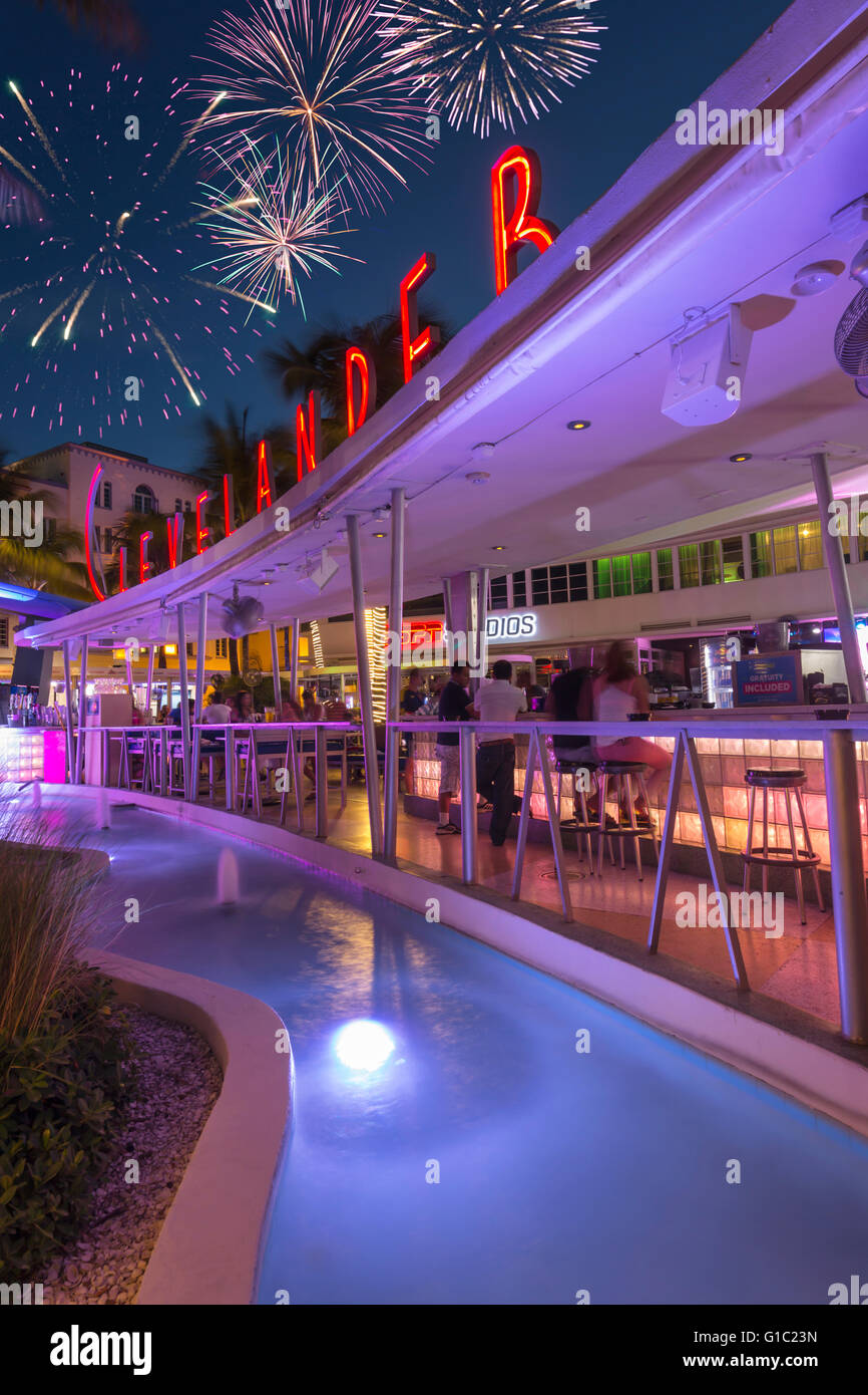 BAR ESTERNO CLEVELANDER HOTEL OCEAN DRIVE MIAMI BEACH FLORIDA USA Foto Stock