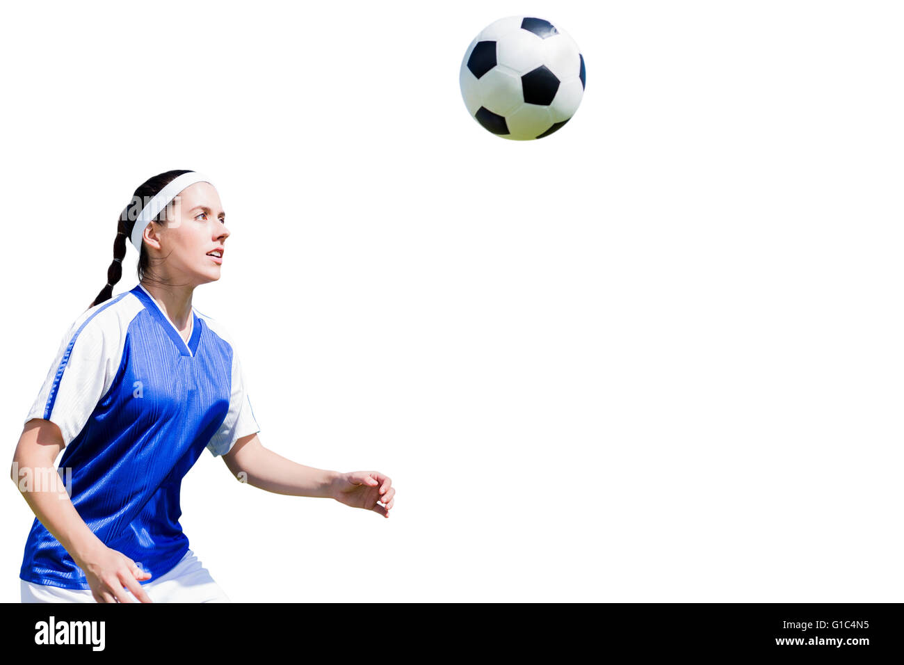 Donna giocatore di calcio in attesa la sfera Foto Stock