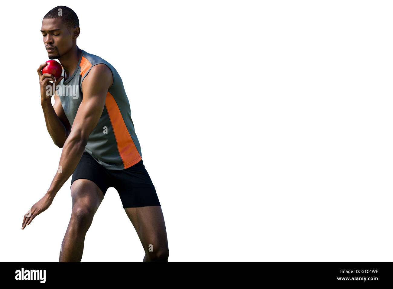 Atleta uomo concentrare durante il suo colpo messo Foto Stock