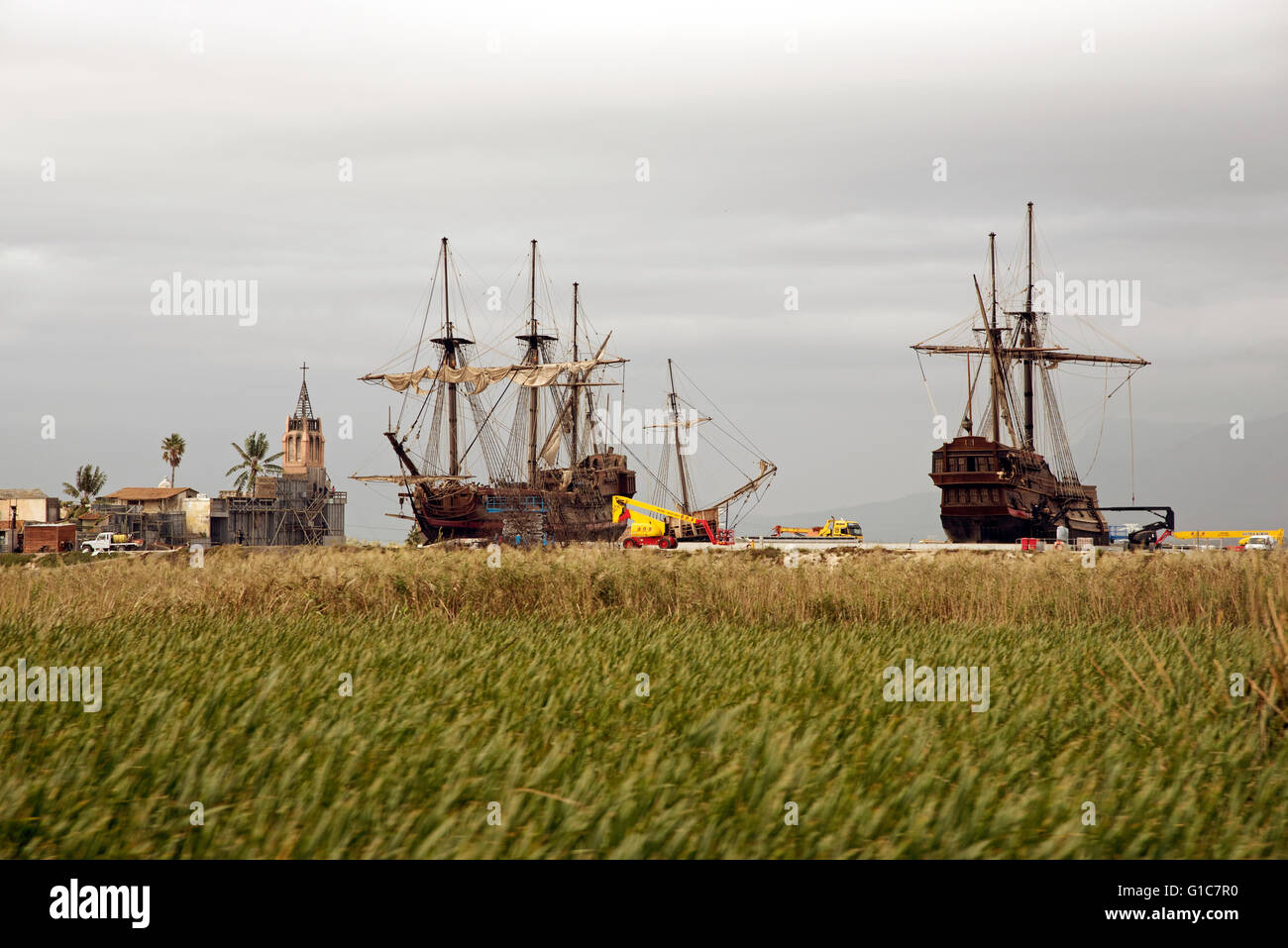 FAURE WESTERN CAPE SUD AFRICA . Un set cinematografico di vecchie navi a vela a Cape Town film studios a Faure nei pressi di Città del Capo Foto Stock