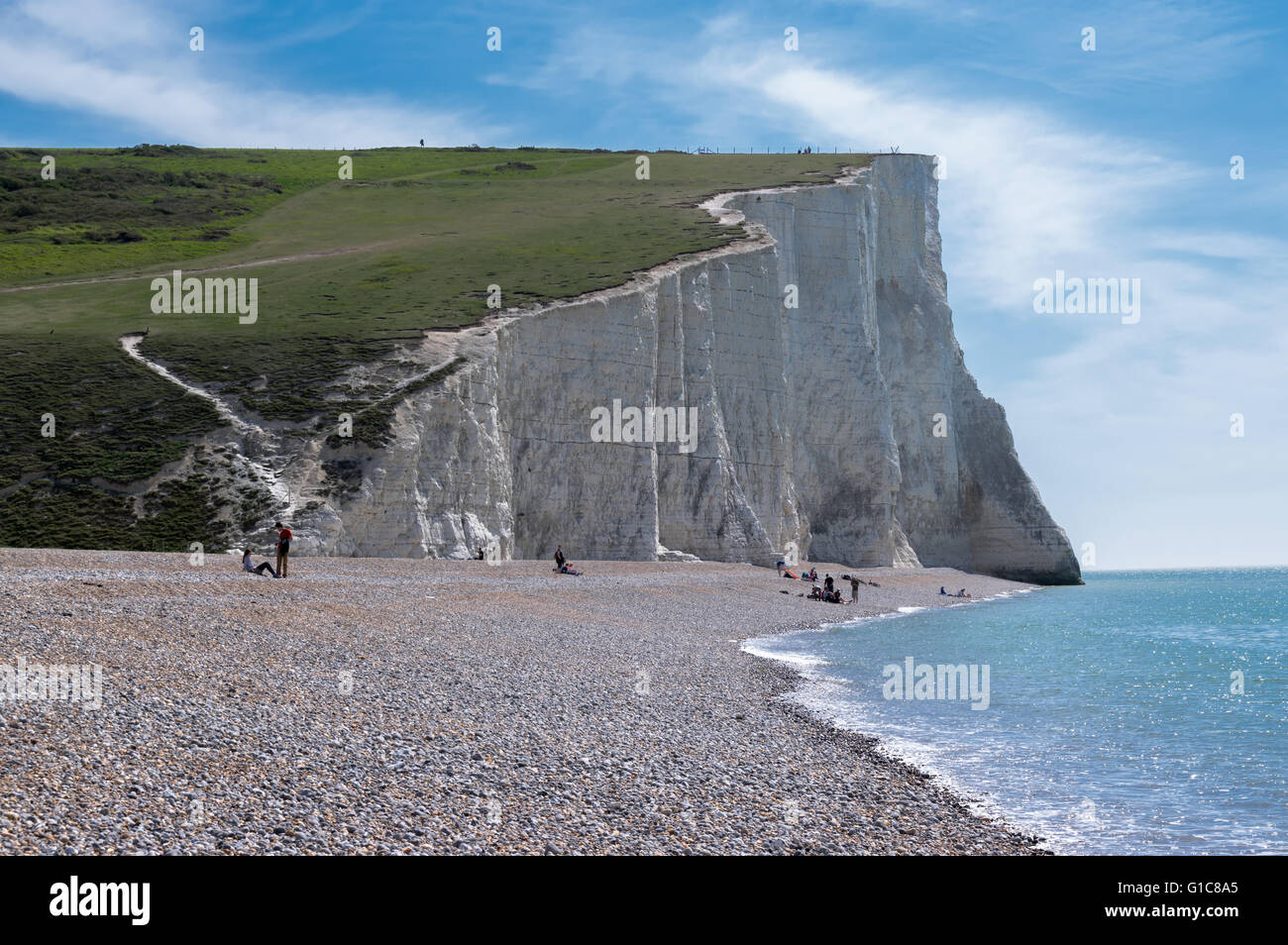 Chalk scogliere a Cuckmere Haven, queste rocce formano parte delle Sette sorelle. Foto Stock