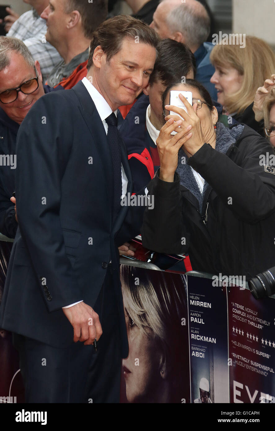 Aprile 11, 2016 - Colin Firth frequentando l'occhio nel cielo UK Premiere a Curzon, Mayfair di Londra, Regno Unito. Foto Stock