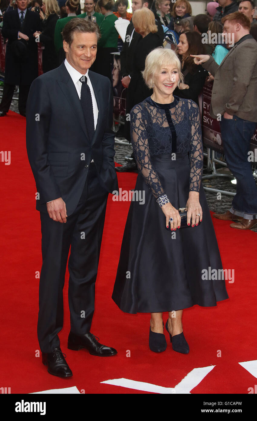 Aprile 11, 2016 - Colin Firth e Dame Helen Mirren frequentando l'occhio nel cielo UK Premiere a Curzon, Mayfair di Londra, Regno Unito. Foto Stock