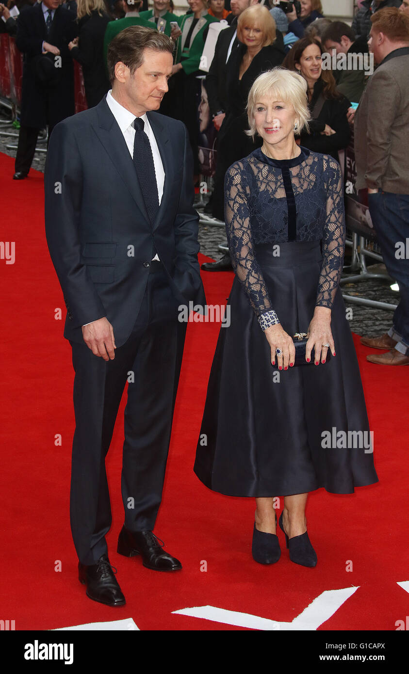 Aprile 11, 2016 - Colin Firth e Dame Helen Mirren frequentando l'occhio nel cielo UK Premiere a Curzon, Mayfair di Londra, Regno Unito. Foto Stock