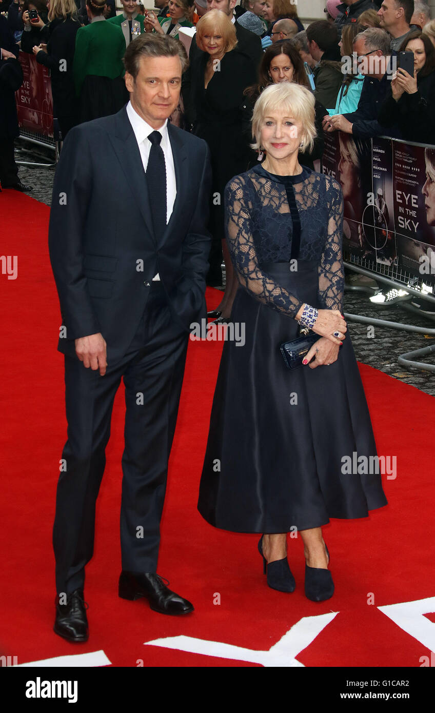 Aprile 11, 2016 - Colin Firth e Dame Helen Mirren frequentando l'occhio nel cielo UK Premiere a Curzon, Mayfair di Londra, Regno Unito. Foto Stock